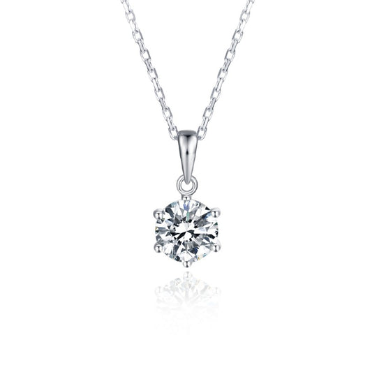 Classic 6 Claw 1.00ct Moissanite Pendant Set in Sterling Silver
