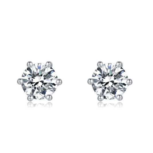 Classic Solitaire 6 Claw Moissanite Stud Earrings Set in Sterling Silver