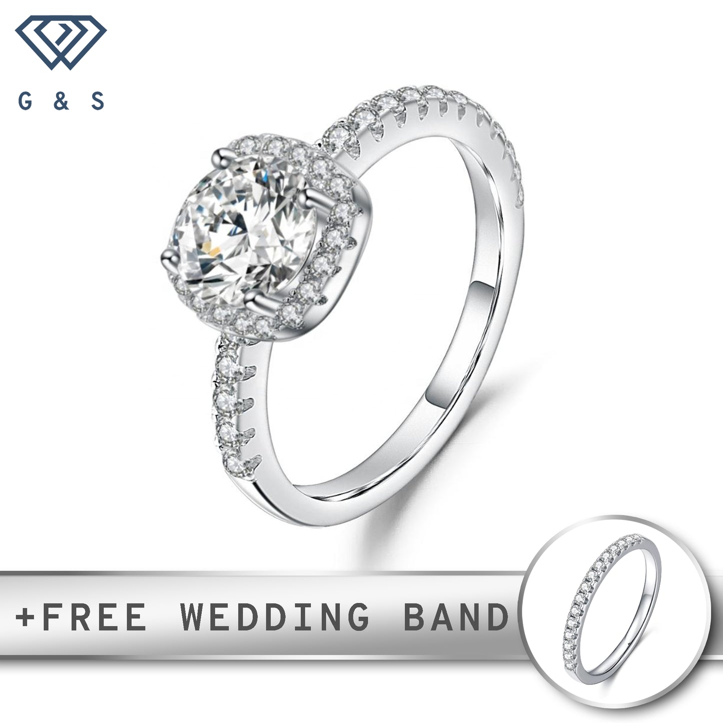 A delicate sterling silver engagement ring featuring a 0.50ct moissanite center stone surrounded by a sparkling halo.