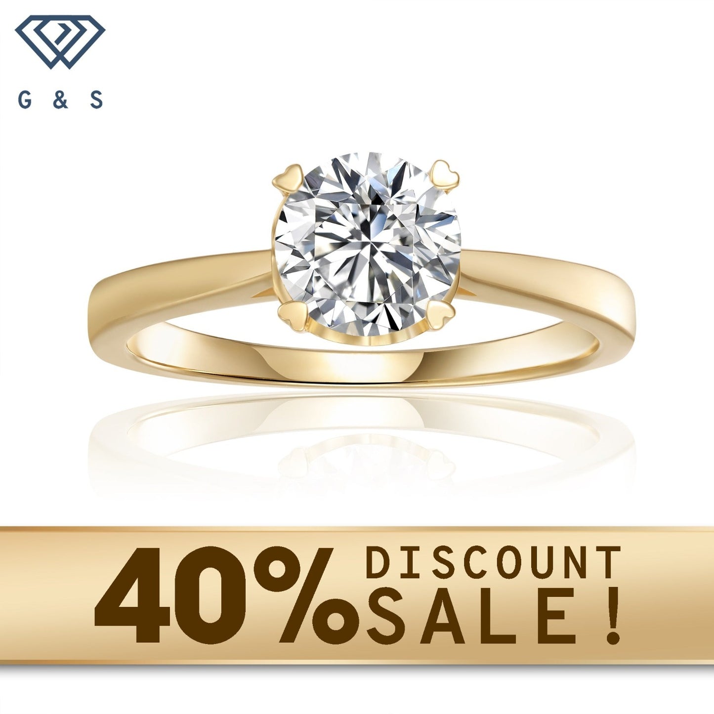 A classic engagement ring featuring a 1.00ct moissanite set with delicate heart-shaped prongs in 9ct yellow gold.