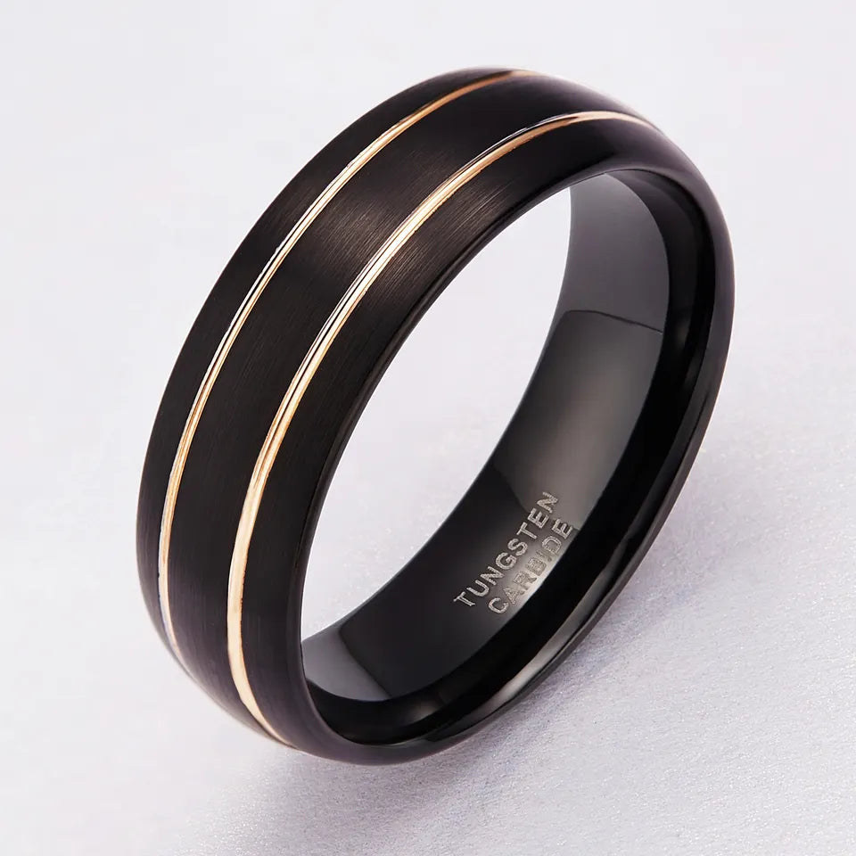 Black Tungsten Ring With Double Rose Groove