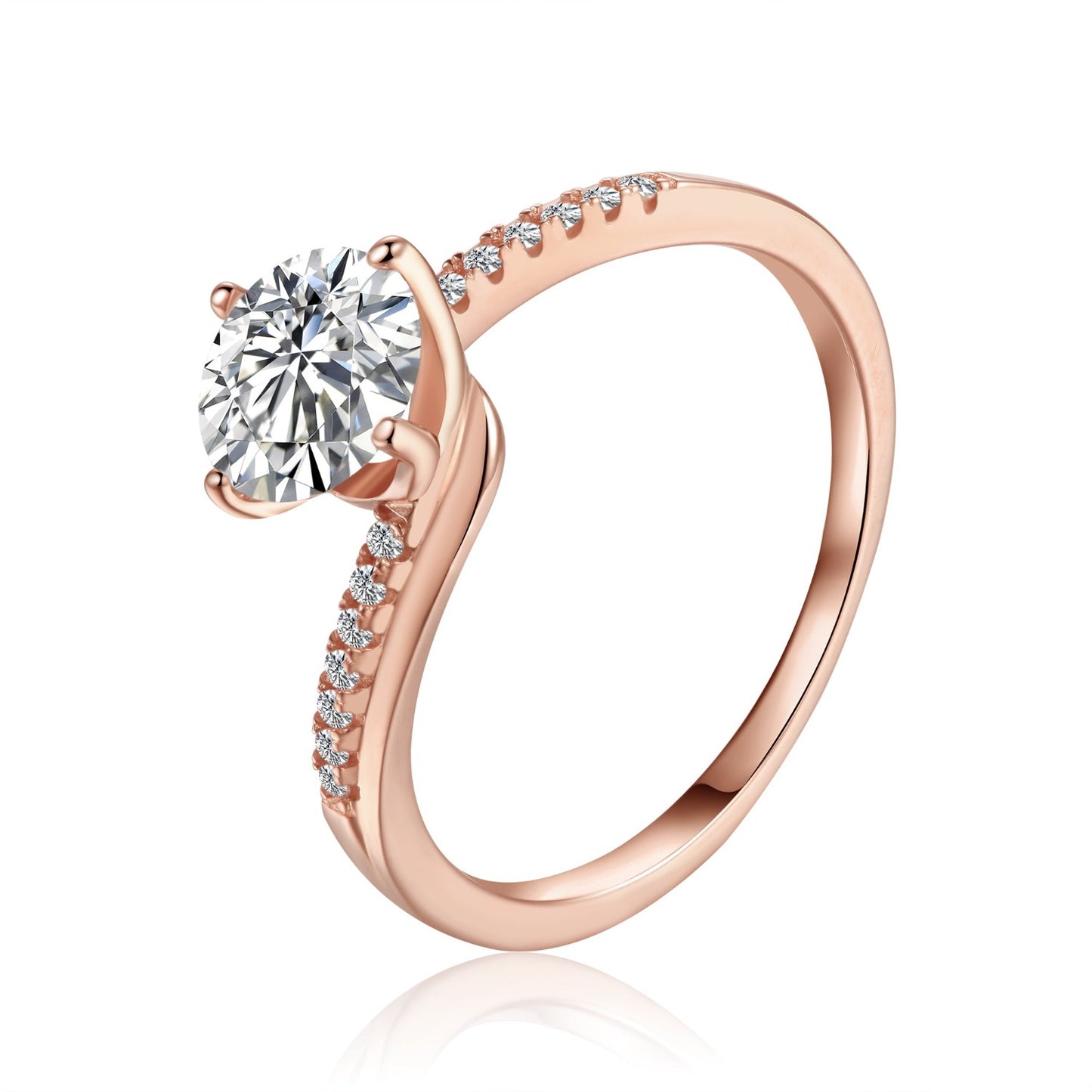 Classic solitaire engagement ring featuring a 1.00ct moissanite, set in 9ct rose gold.