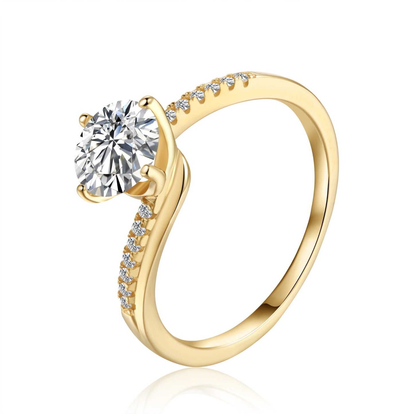 A timeless engagement ring featuring a sparkling 1.00ct moissanite in a simple and elegant 9ct yellow gold band.