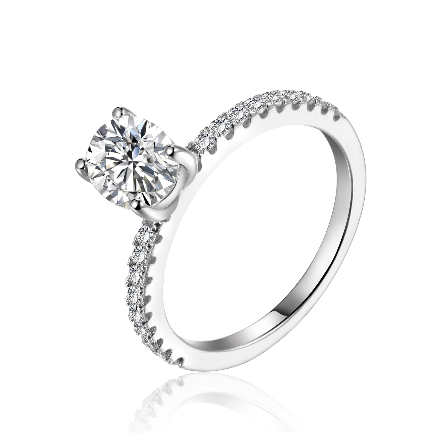 Showcasing a timeless design with a sparkling 1.00ct oval moissanite as the centerpiece, crafted in sterling silver.