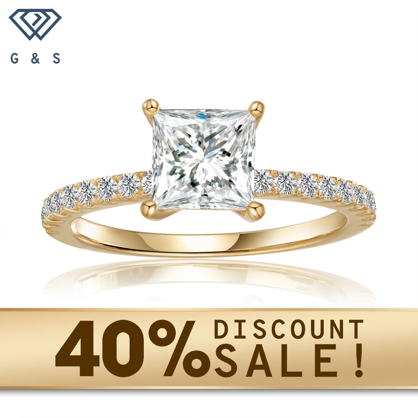 A classic and refined engagement ring featuring a brilliant 1.20ct princess cut moissanite, securely set in a warm and lustrous 9ct yellow gold band, perfect for a timeless symbol of love.