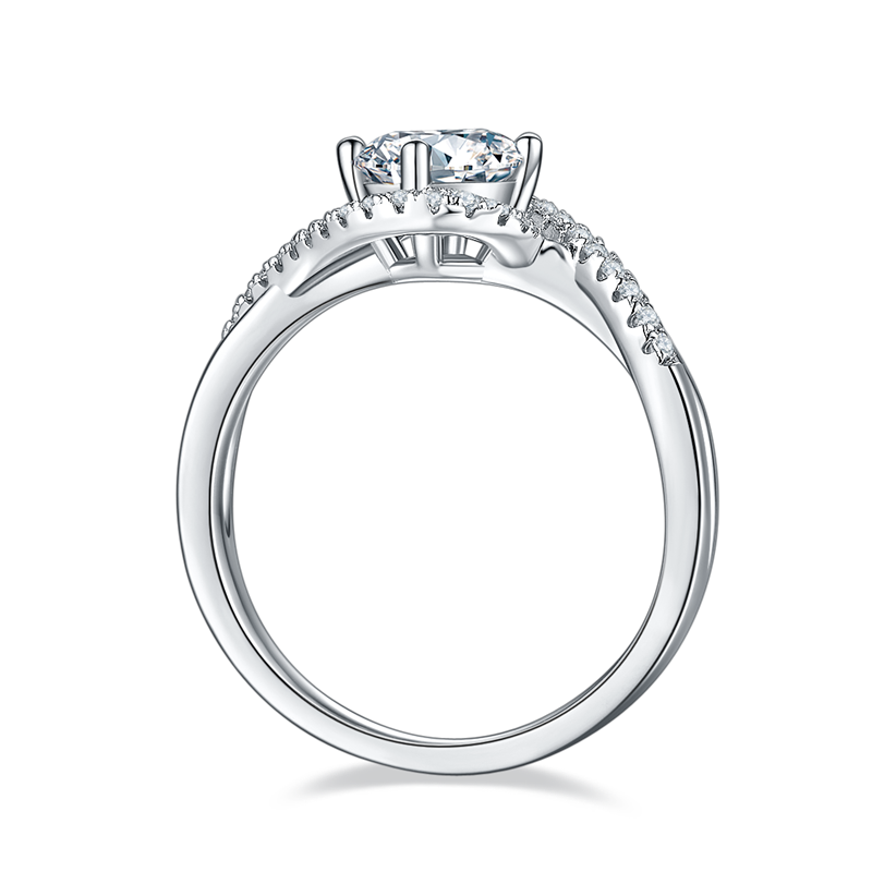 This elegant ring features a luminous 1.00ct moissanite center stone encircled by a delicate halo, all set in a sleek sterling silver band.