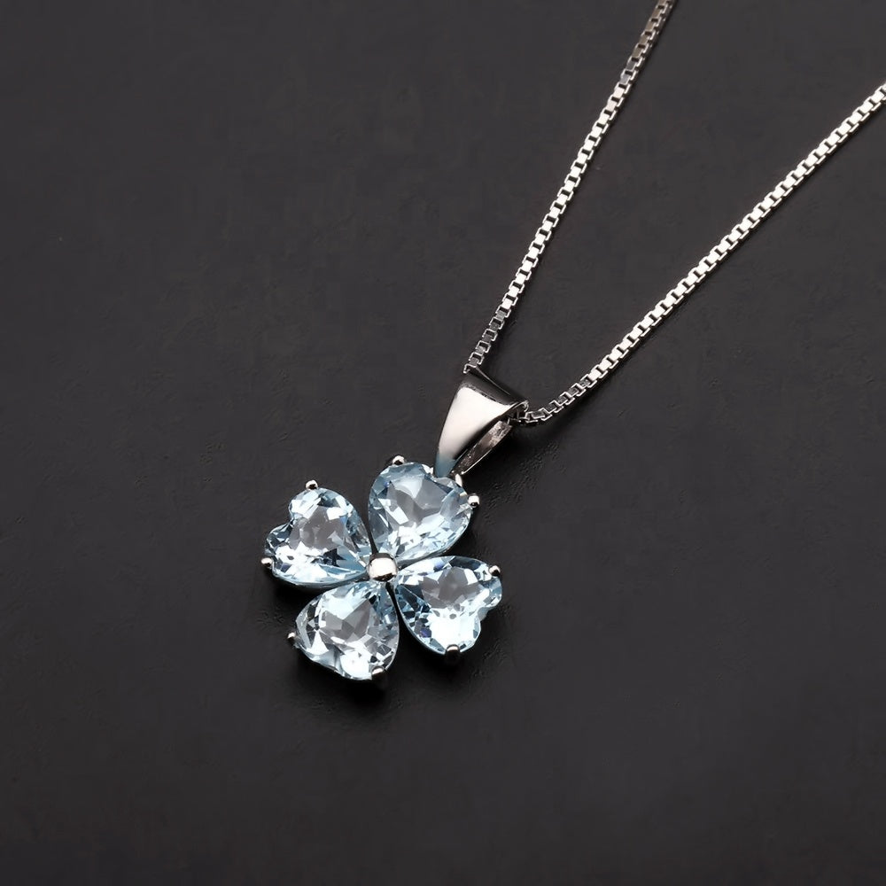 Clover Heart Blue Topaz Pendant