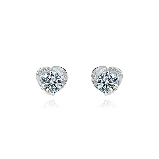 Heart Moissanite Stud Earrings Set in Sterling Silver