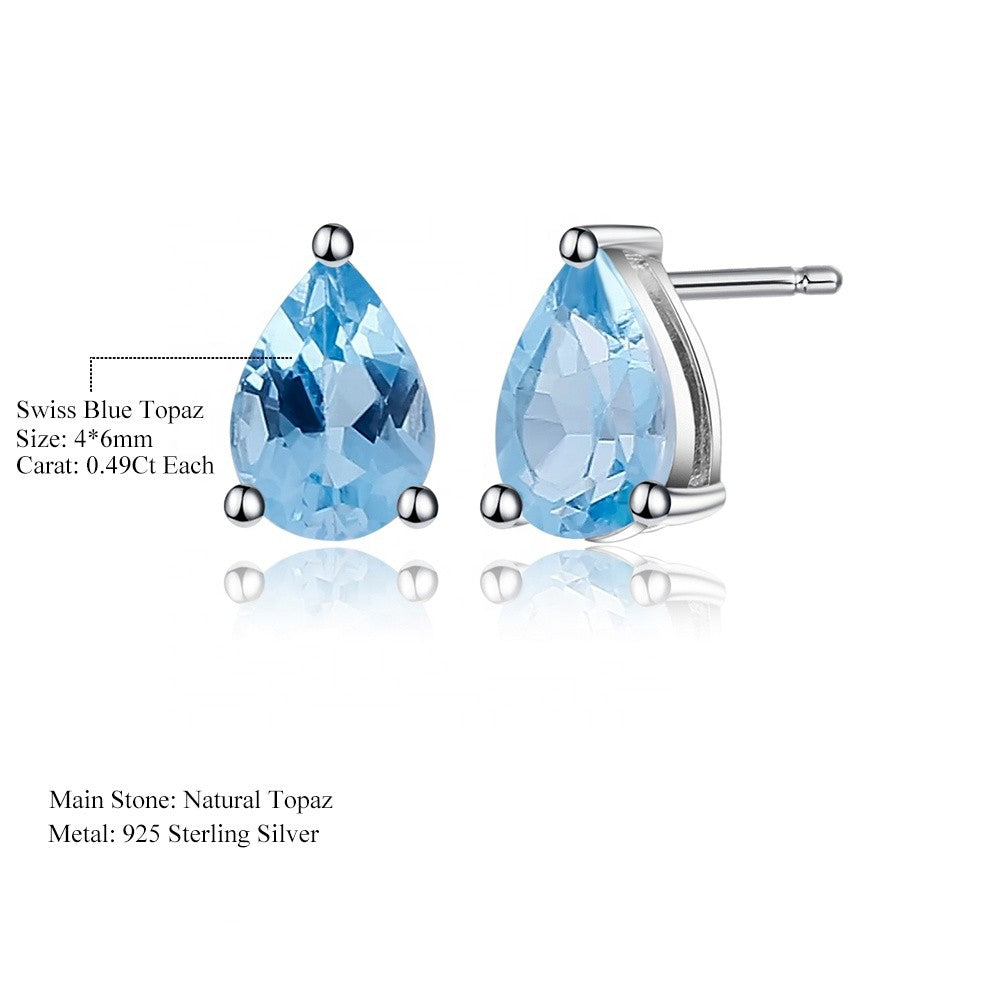 Swiss Blue Topaz Solitaire Earrings - Pear Shape (Leadtime of 5 weeks)