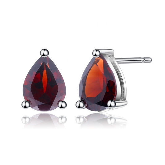 Garnet Solitaire Earrings - Pear Shape