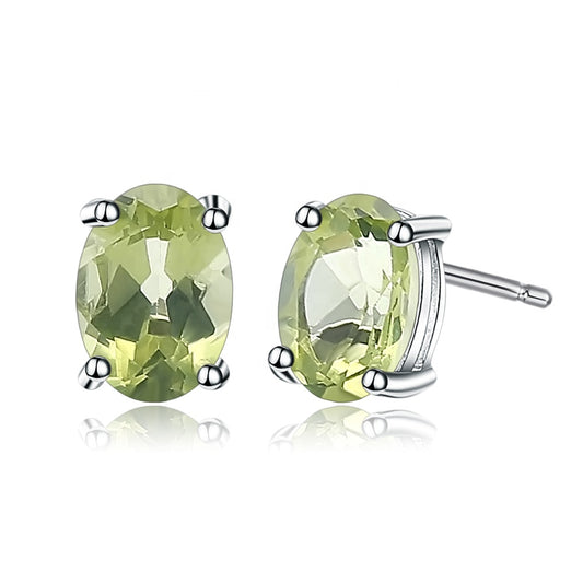 Peridot Solitaire Earrings - Oval Cut - Gems and Stuff Semi-Precious gemstones, Free Shipping Fine Jewellery Sterling Silver 925