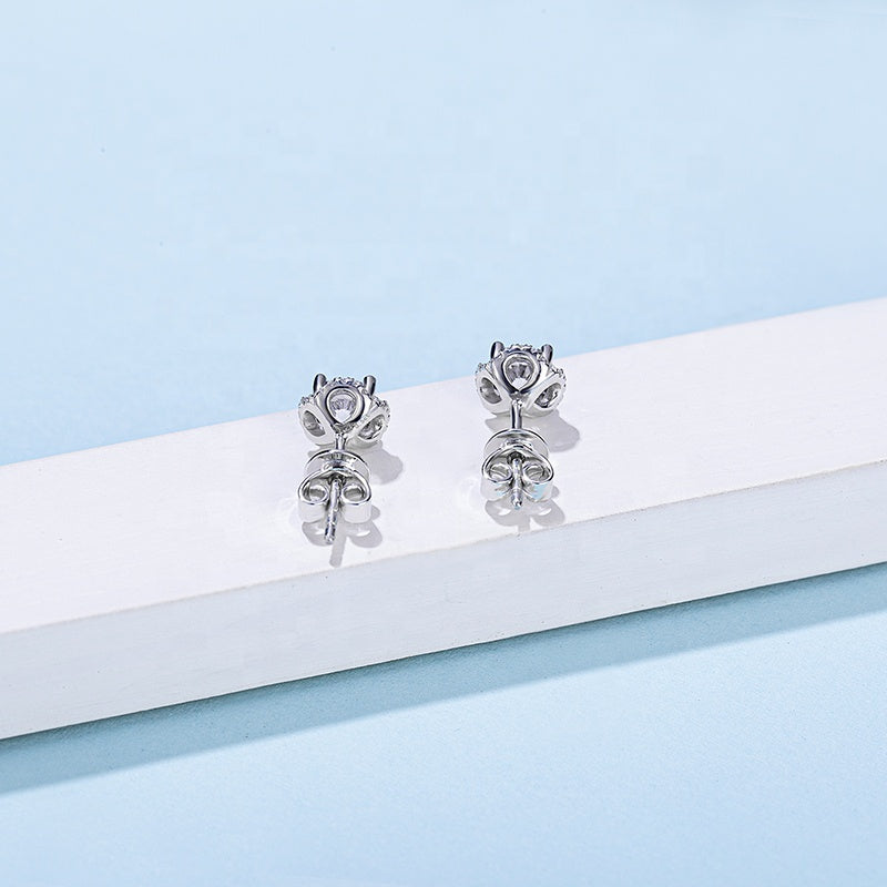 Halo Moissanite Stud Earrings Set in Sterling Silver