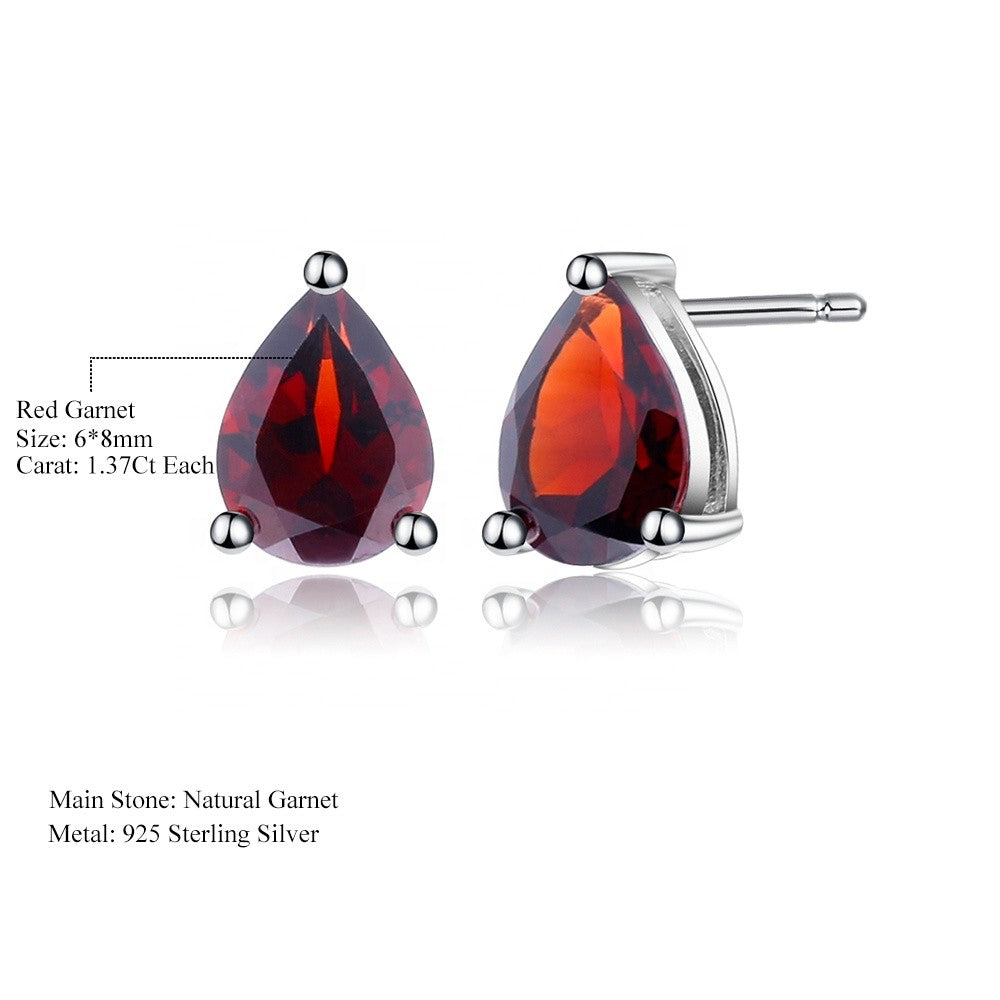 Garnet Solitaire Earrings - Pear Shape (Leadtime of 5 weeks)