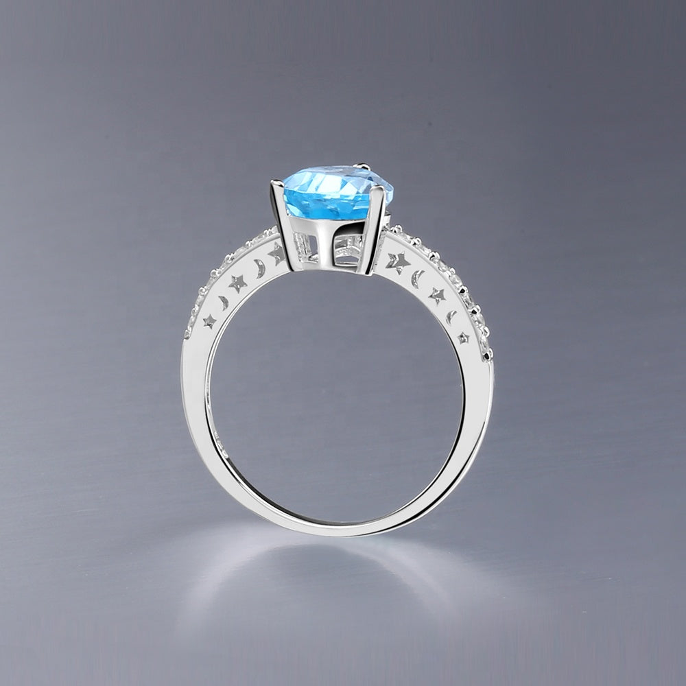 Moon & Stars Blue Topaz Ring - G&S Exclusive Design