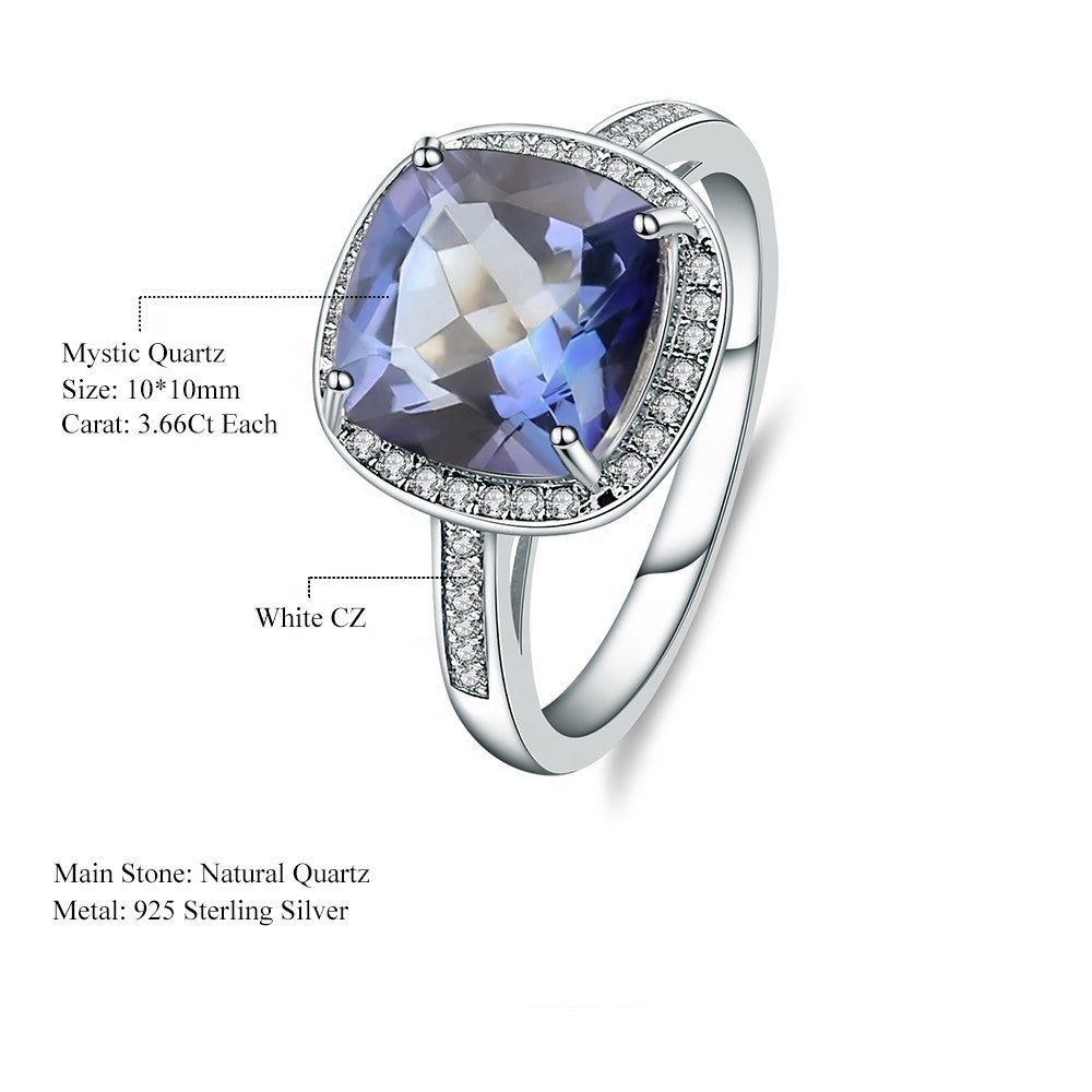 Elegant Halo Mystic Quartz Ring - Cushion Cut