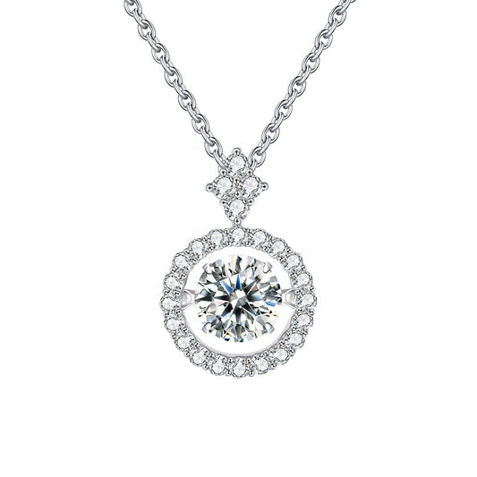 Classic Halo Dancing Moissanite Pendant Set in Sterling Silver
