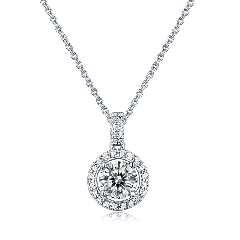 Exquisite Halo 1.00ct Moissanite Pendant Set in Sterling Silver (Leadtime of 5 weeks)