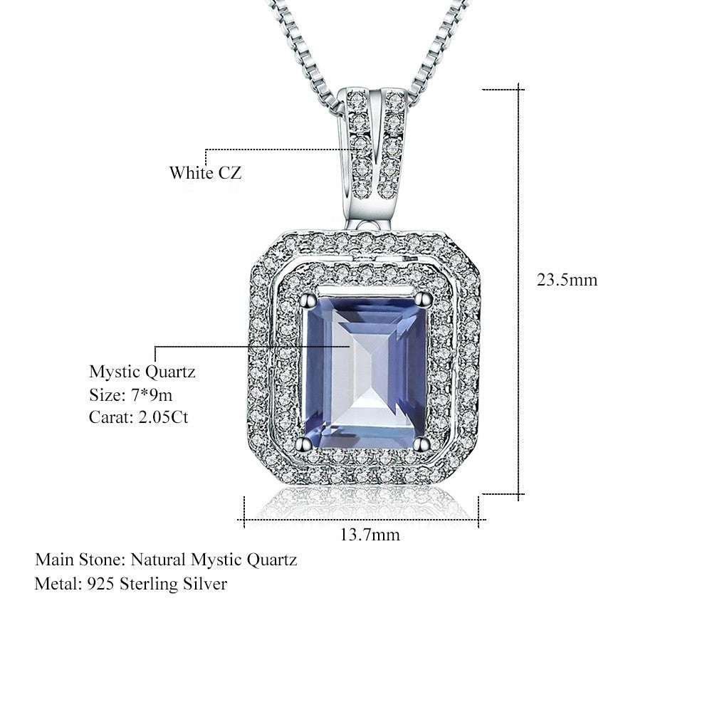 Halo Mystic Quartz Pendant - Emerald Cut
