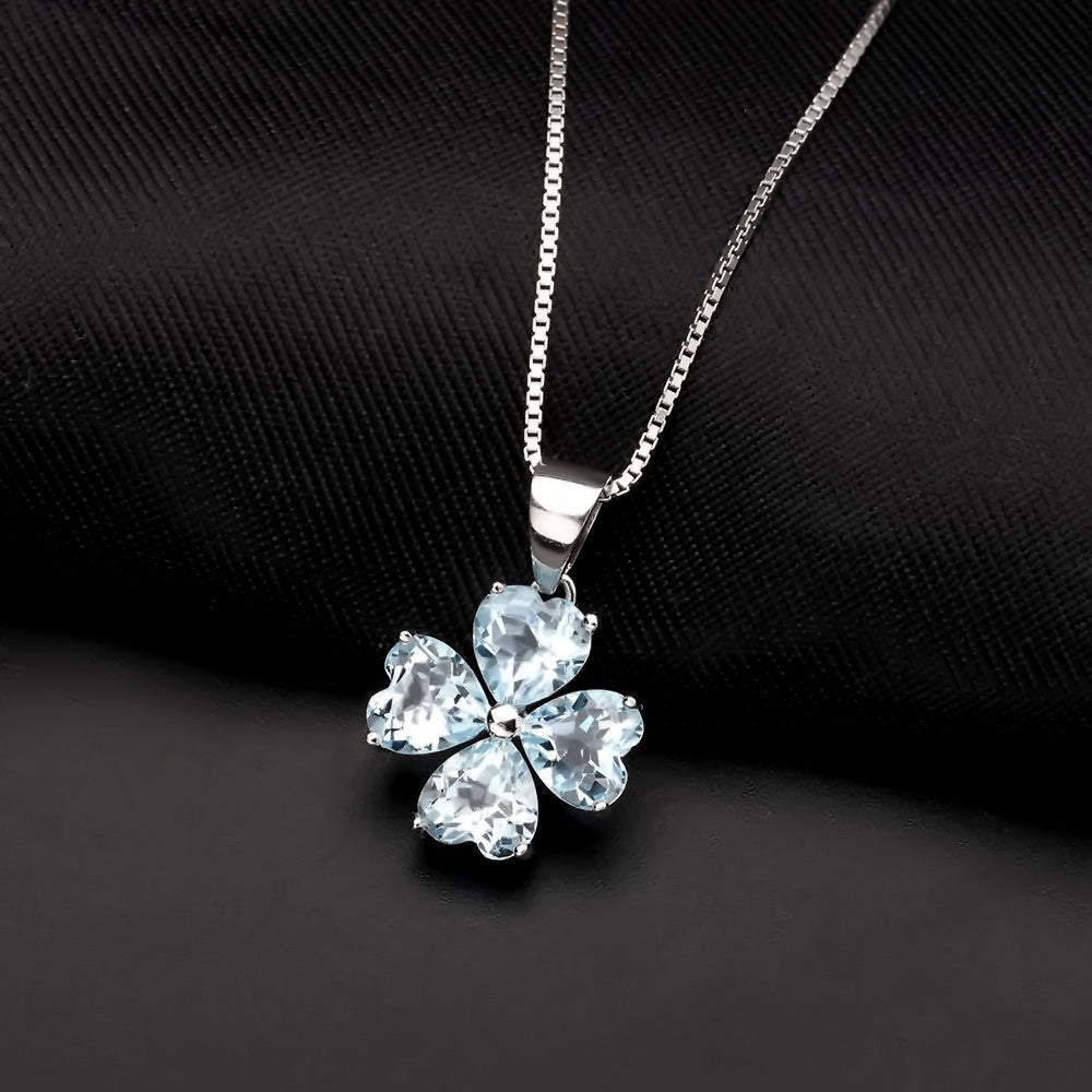 Clover Heart Blue Topaz Pendant