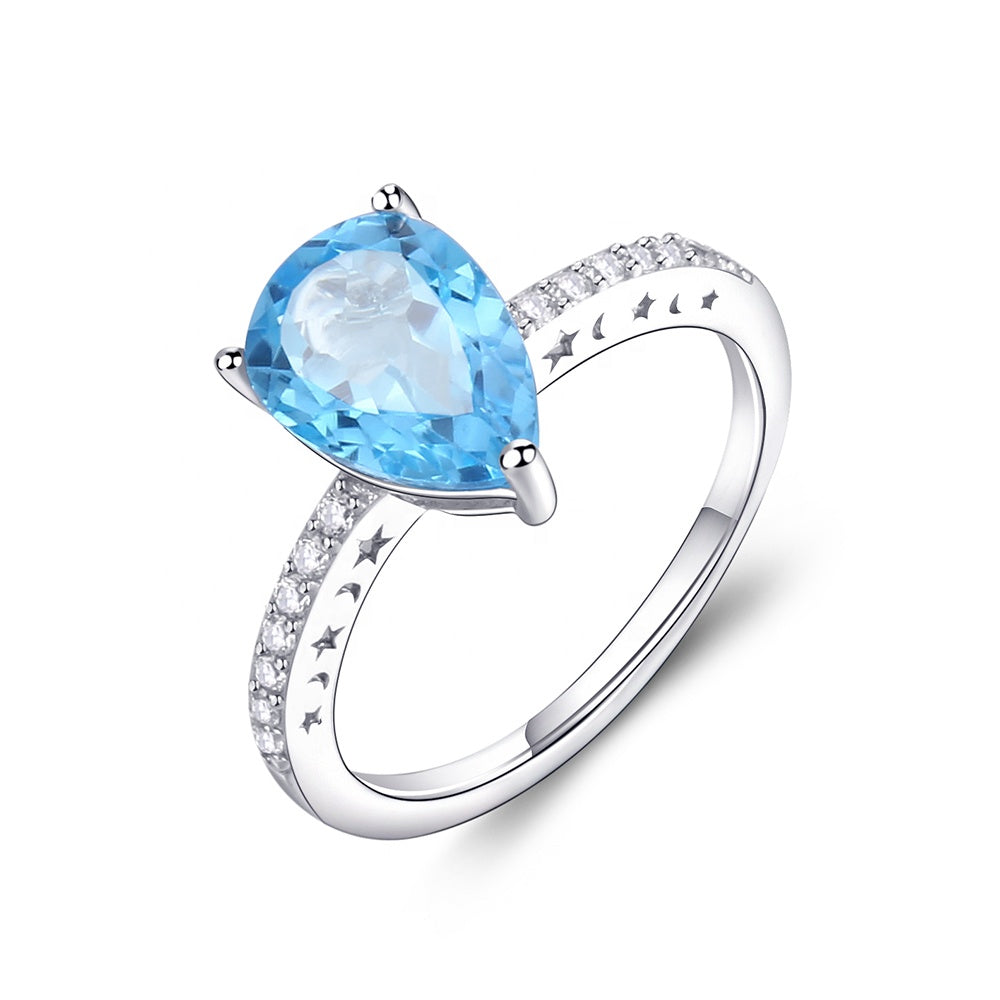 Moon & Stars Blue Topaz Ring - G&S Exclusive Design