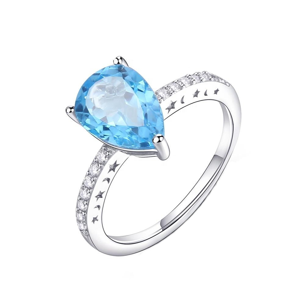 Moon & Stars Blue Topaz Ring - G&S Exclusive Design