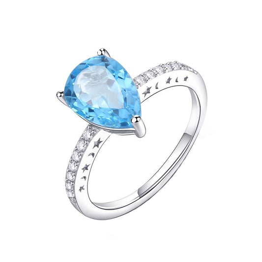 Moon & Stars Blue Topaz Ring - G&S Exclusive Design