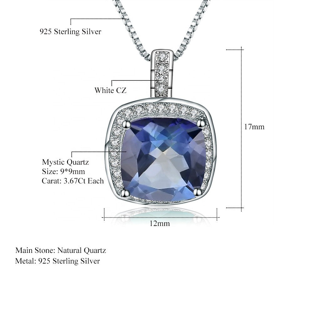 Elegant Halo Mystic Quartz Pendant - Cushion Cut