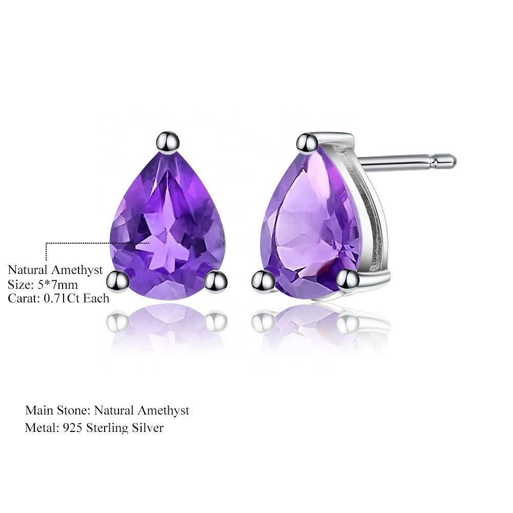 Amethyst Solitaire Earrings - Pear Shape (Leadtime of 5 weeks)