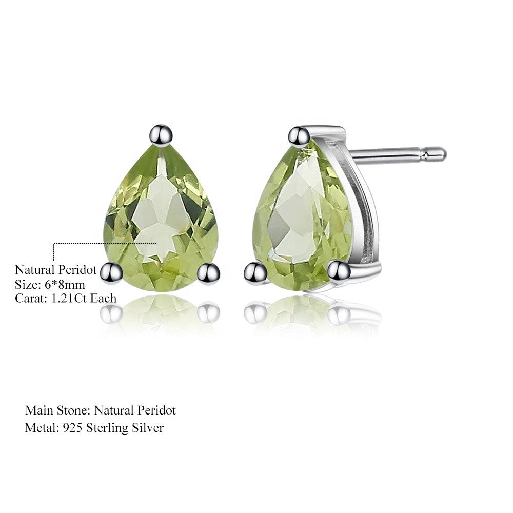Peridot Solitaire Earrings - Pear Shape