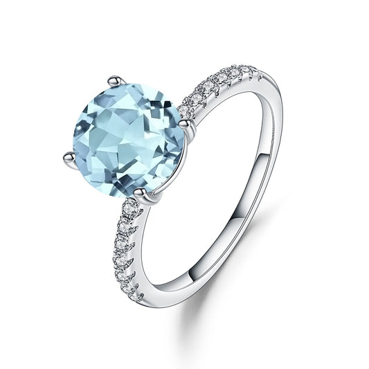 Exquisite Blue Topaz Ring - Round Brilliant Cut