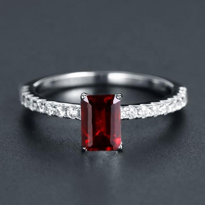 Exquisite Garnet Ring - Emerald Cut