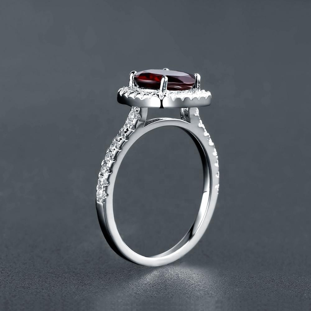Classic Garnet Halo Ring - Round Brilliant