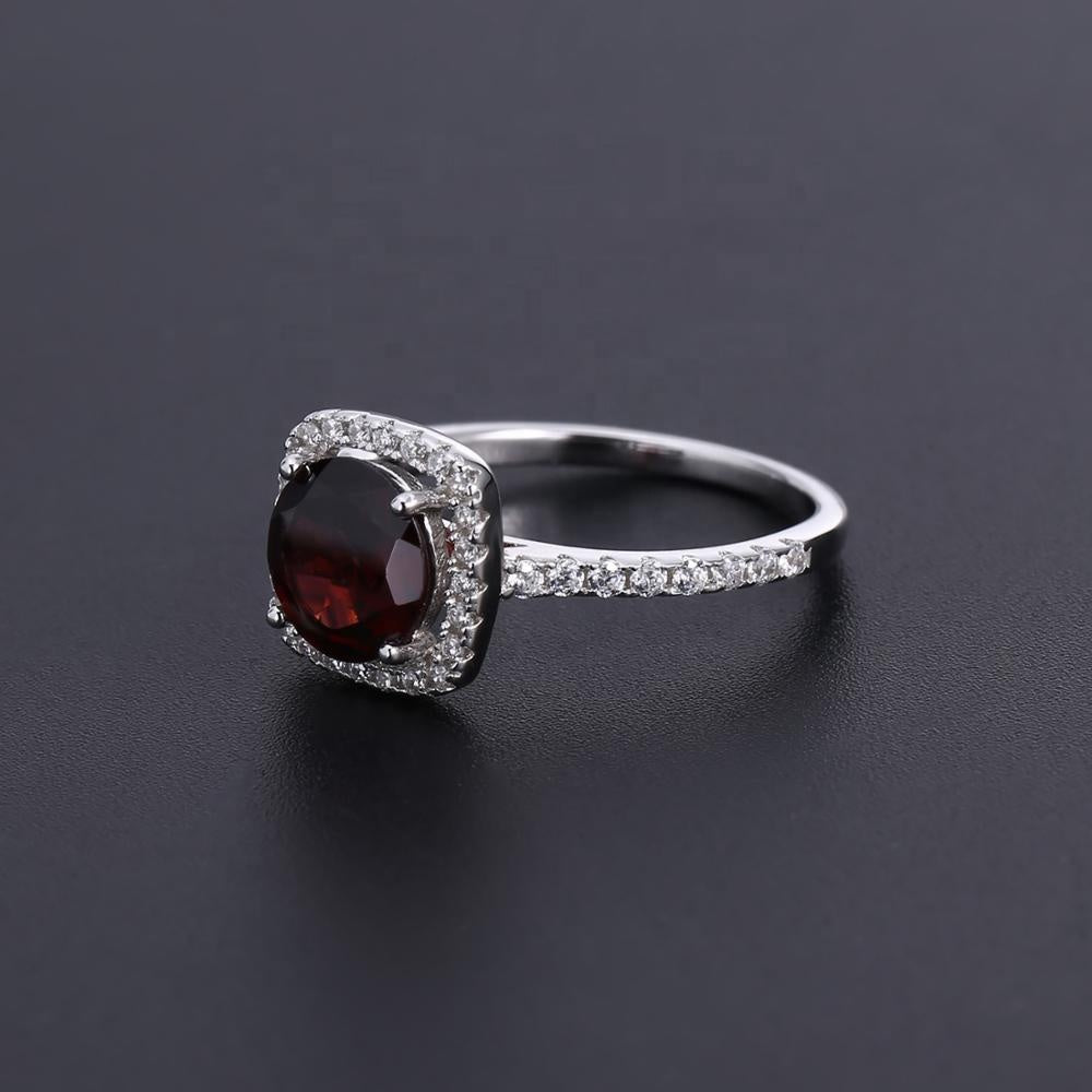 Classic Garnet Halo Ring - Round Brilliant