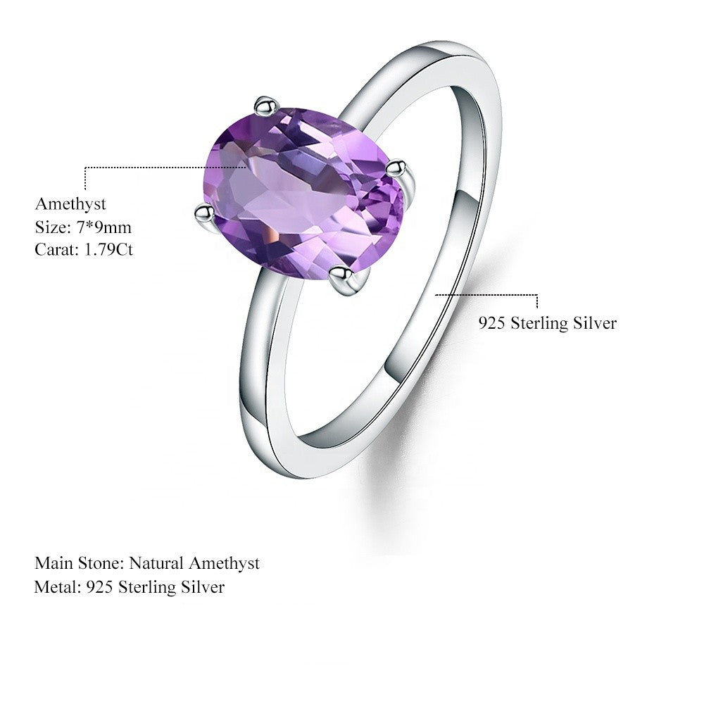 Amethyst Solitaire Ring - Oval Cut