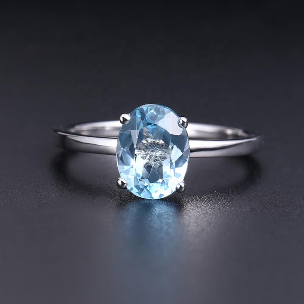 Blue Topaz Solitaire Ring - Oval Cut - Gems and Stuff Semi-Precious gemstones, Free Shipping Fine Jewellery Sterling Silver 925
