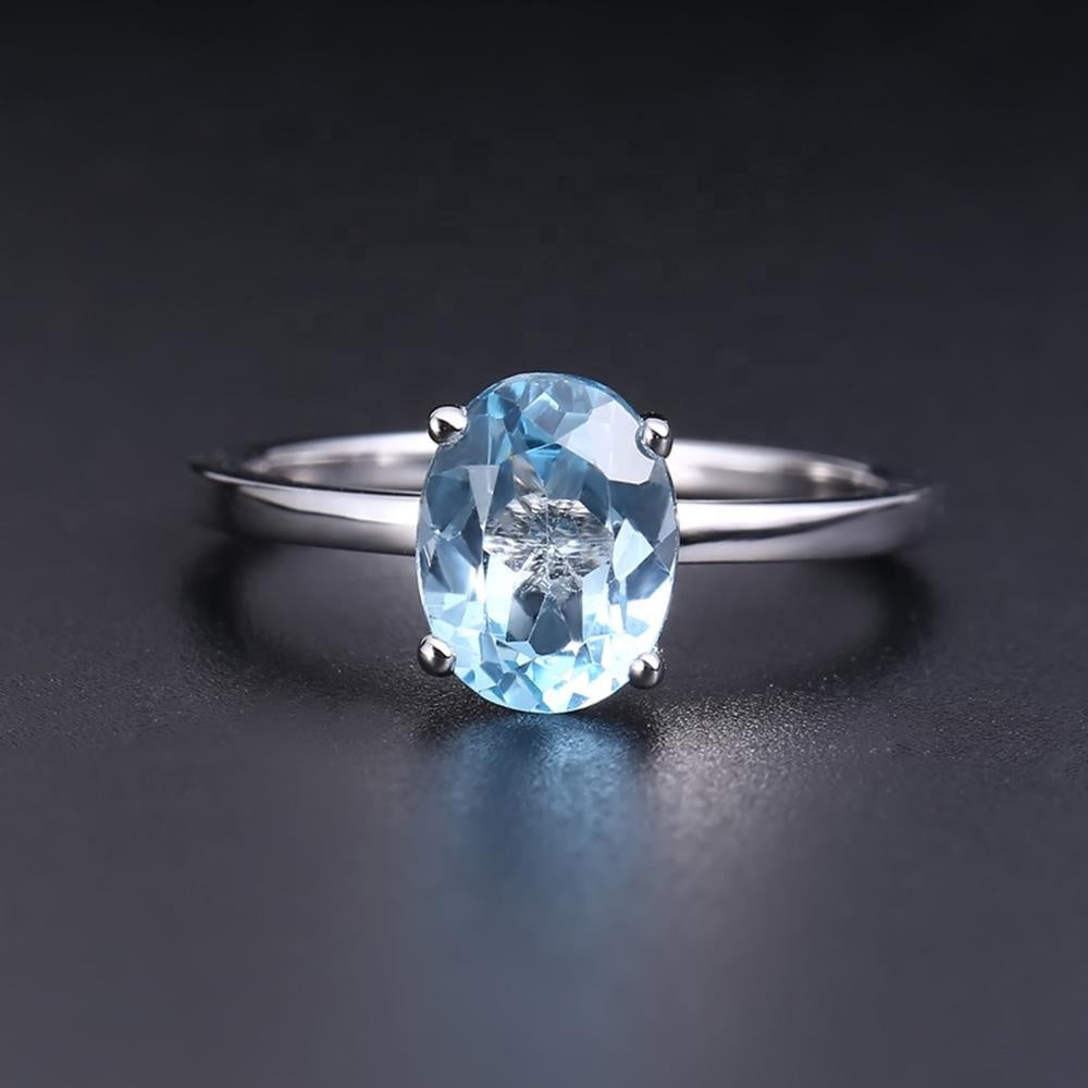 Blue Topaz Solitaire Ring - Oval Cut - Gems and Stuff Semi-Precious gemstones, Free Shipping Fine Jewellery Sterling Silver 925
