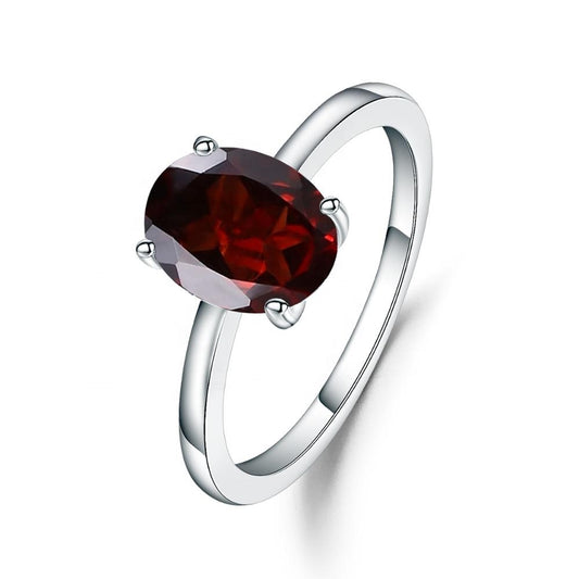 Garnet Solitaire Ring - Oval Cut - Gems and Stuff Semi-Precious gemstones, Free Shipping Fine Jewellery Sterling Silver 925