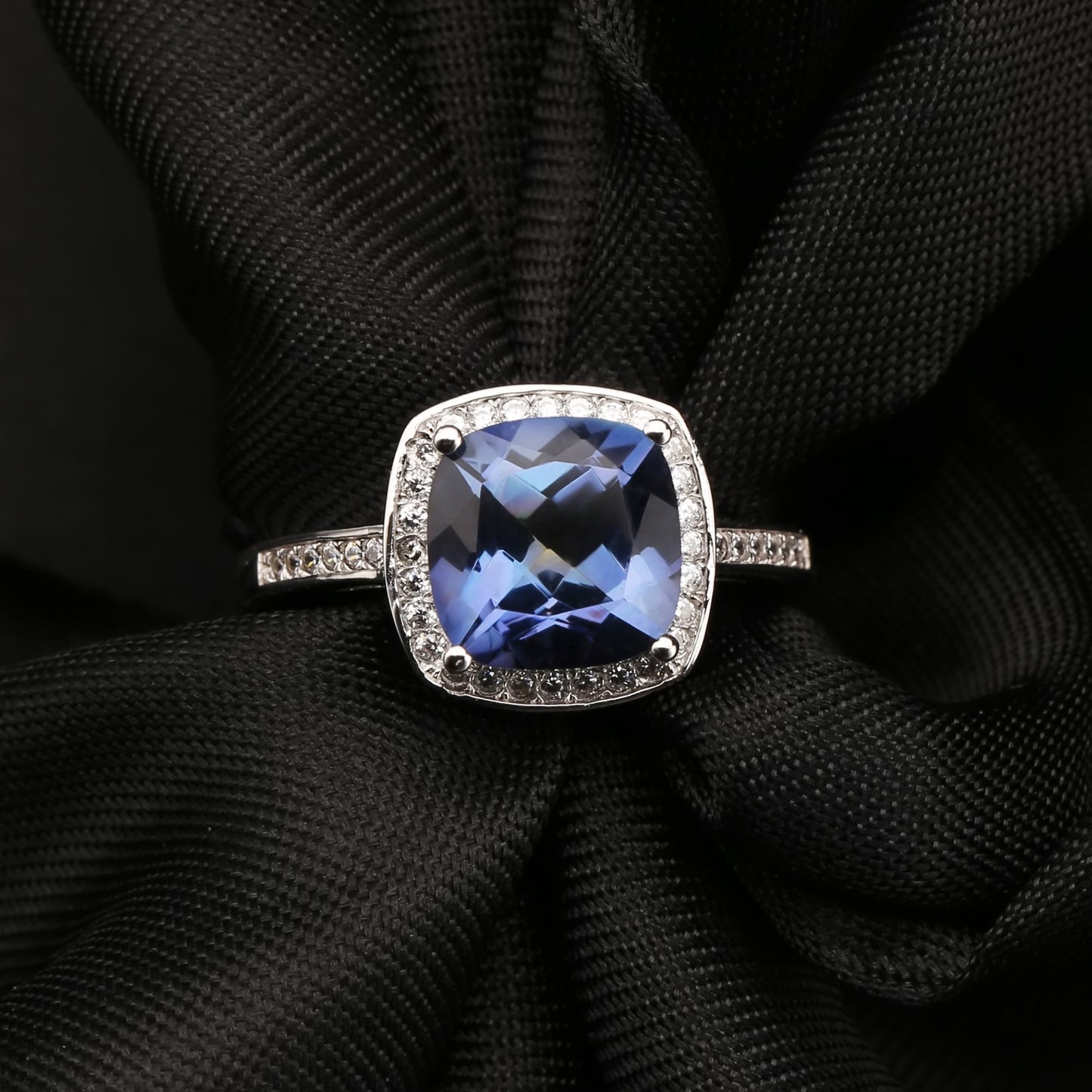 Elegant Halo Mystic Quartz Ring - Cushion Cut