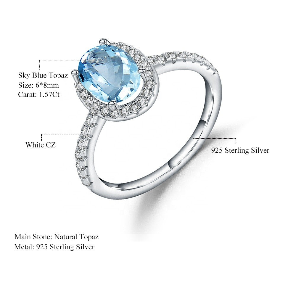 Classic Blue Topaz Halo Ring - Oval Cut