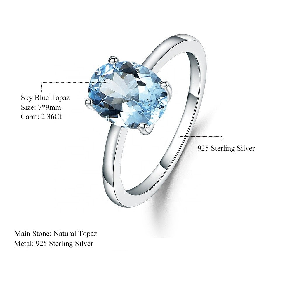 Blue Topaz Solitaire Ring - Oval Cut - Gems and Stuff Semi-Precious gemstones, Free Shipping Fine Jewellery Sterling Silver 925
