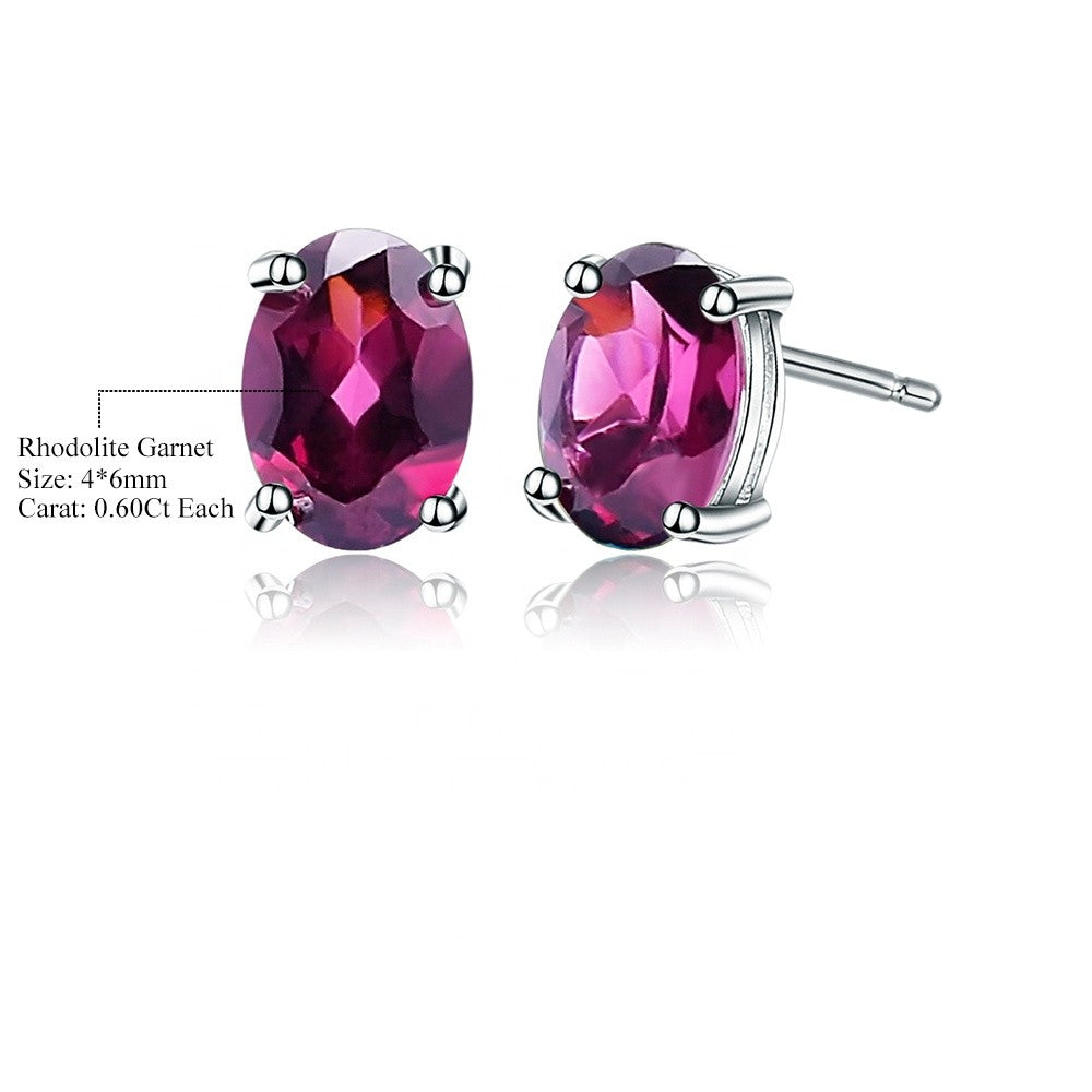 Rhodolite Garnet Solitaire Earrings - Oval Cut