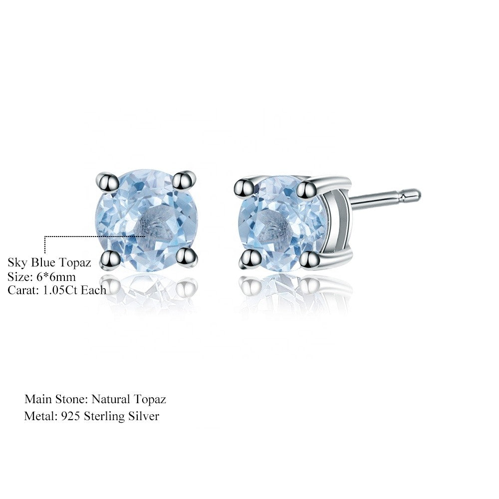 Blue Topaz 4 Claw Stud Earrings (Leadtime of 5 weeks)