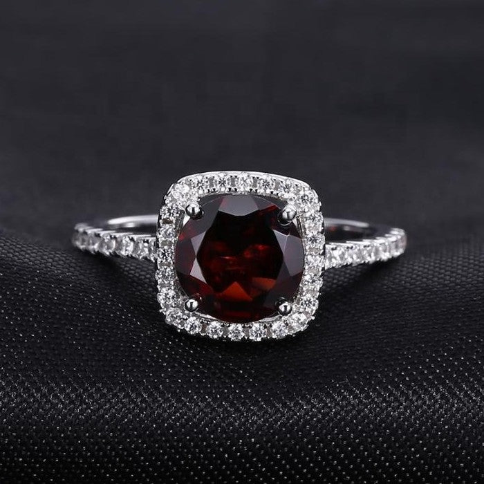 Classic Garnet Halo Ring - Round Brilliant