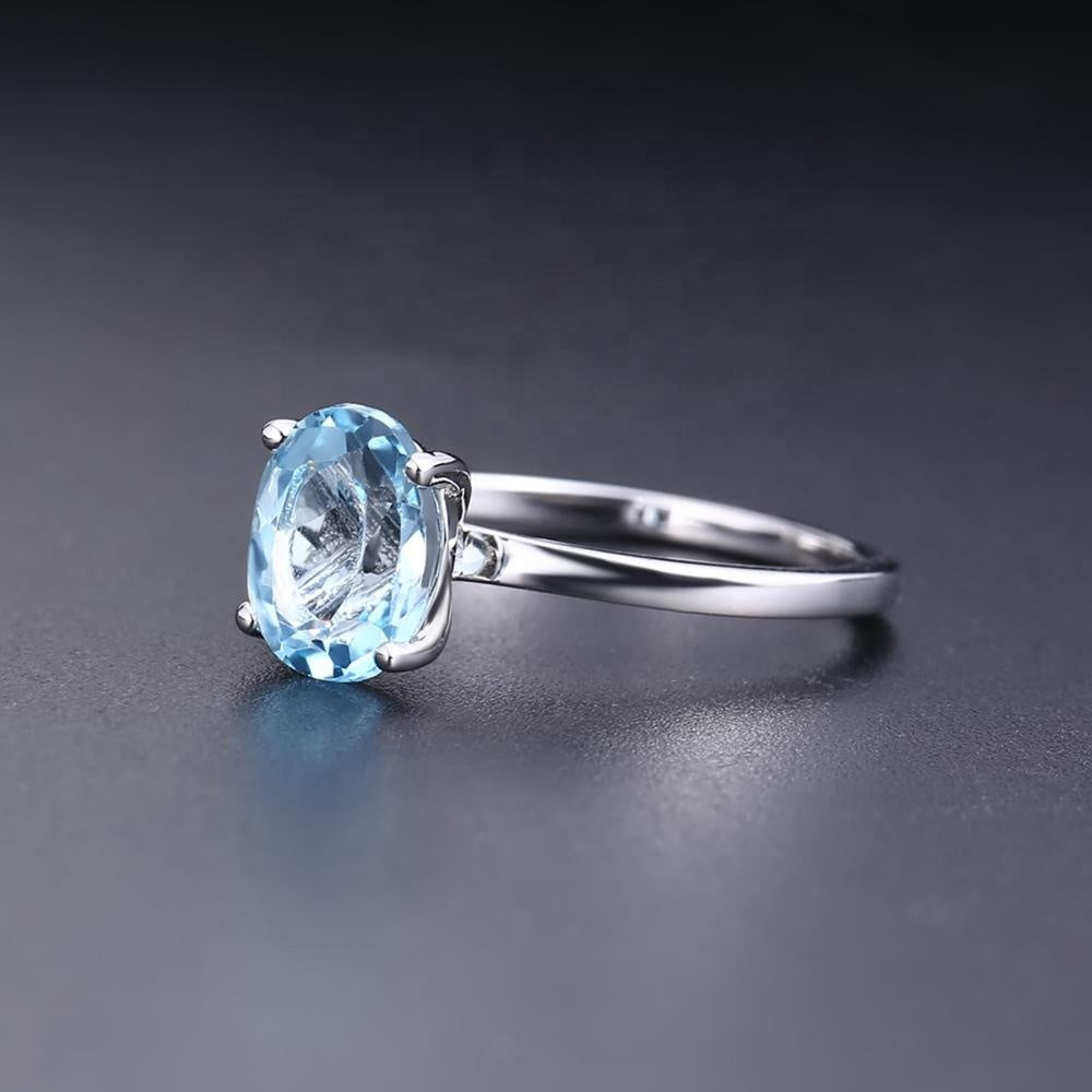 Blue Topaz Solitaire Ring - Oval Cut - Gems and Stuff Semi-Precious gemstones, Free Shipping Fine Jewellery Sterling Silver 925