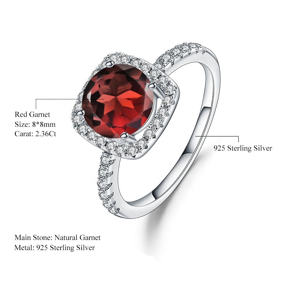 Classic Garnet Halo Ring - Round Brilliant