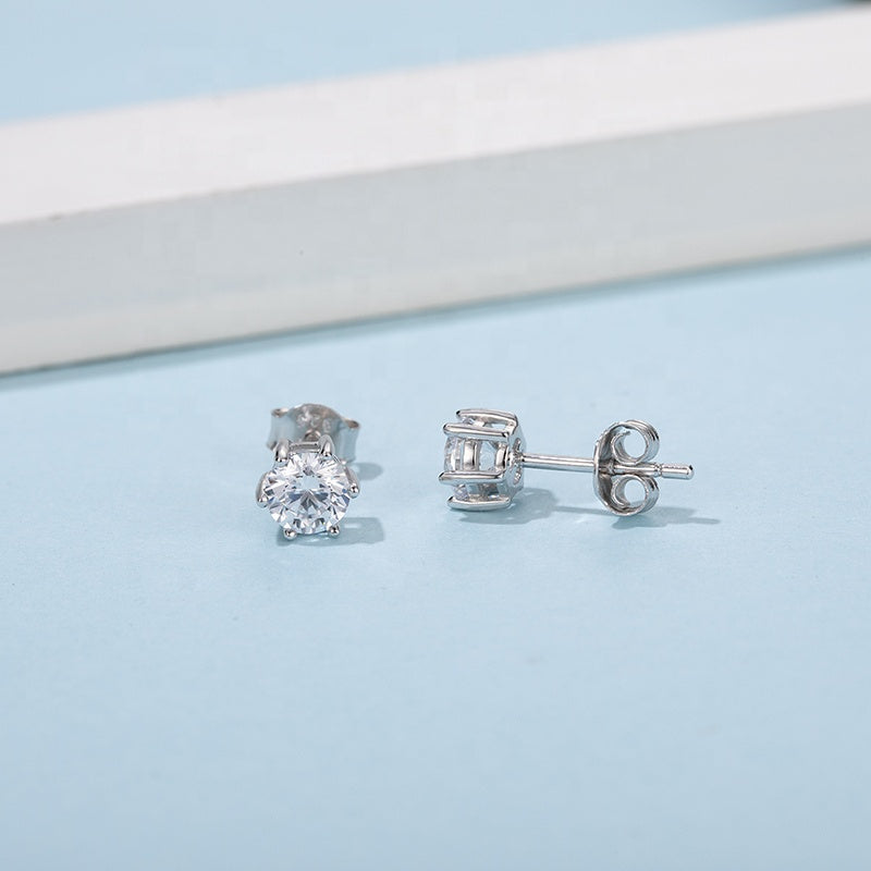 Classic Solitaire 6 Claw Moissanite Stud Earrings Set in Sterling Silver (Leadtime of 5 weeks)