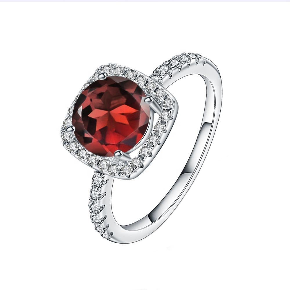 Classic Garnet Halo Ring - Round Brilliant