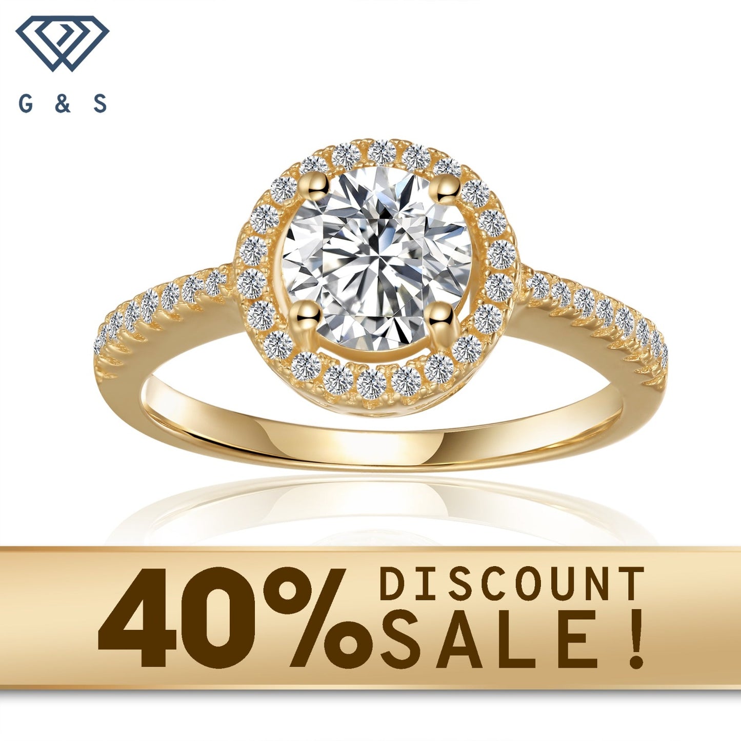 A 1.00ct moissanite sparkles within a heart-shaped halo in this 9ct yellow gold engagement ring.