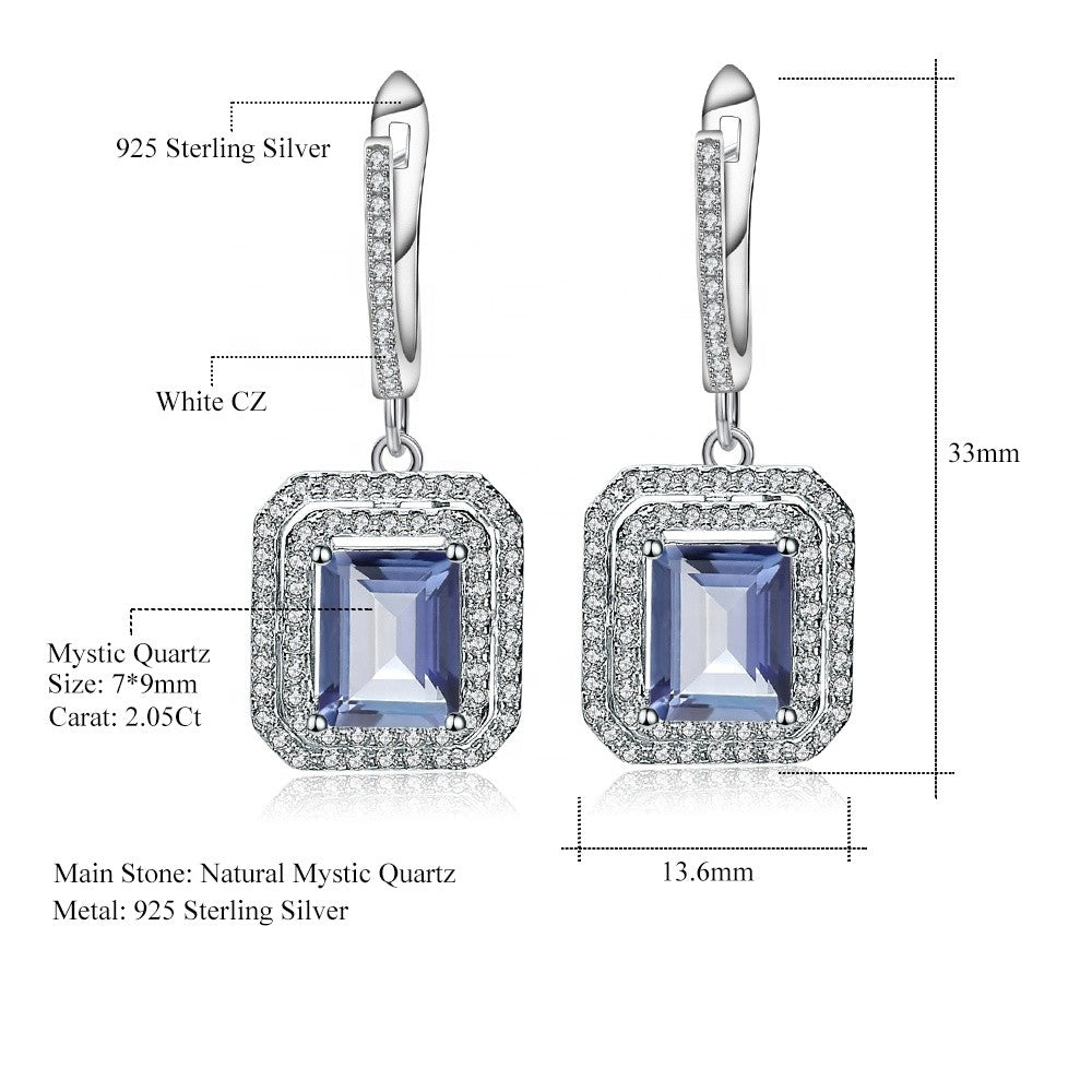 Halo Mystic Quartz Earrings - Emerald Cut