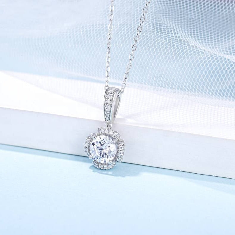 Halo 1.00ct Moissanite Pendant Set in Sterling Silver